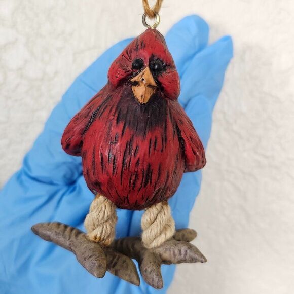 Vintage Bert Anderson Christmas Cardinal Bird Ornament 2002 Dangle Jute Folk Art - Picture 1 of 14